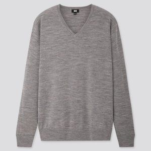 Uniqlo Gray Wool V-Neck Sweater